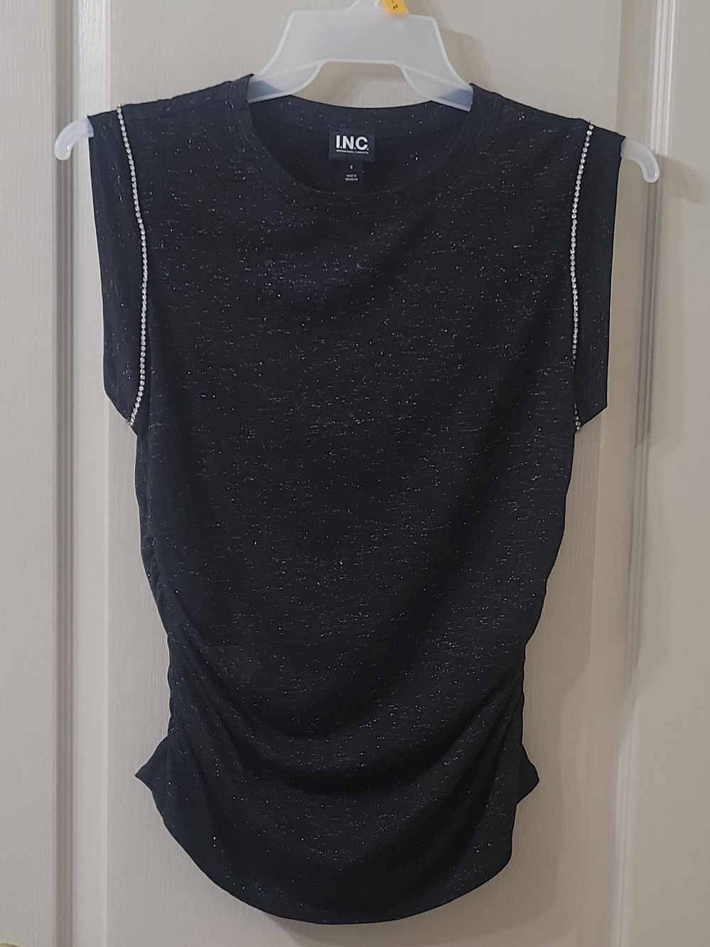 INC International Concepts Black Jewel-Trim Sleeveless Tank